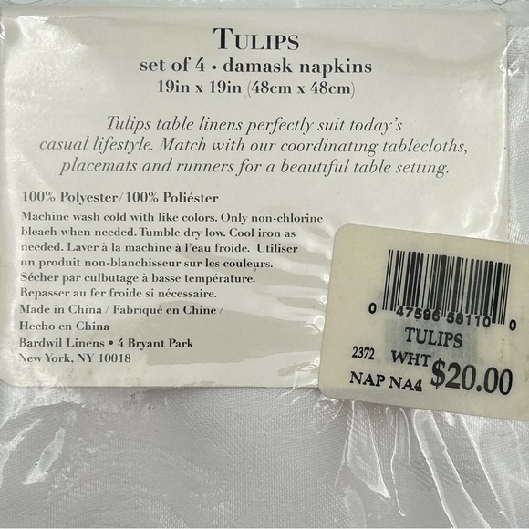 Vintage Dinner Napkins Set of 4 White Floral Demask Fabric 19"x19" Contemporary - Picture 5 of 5